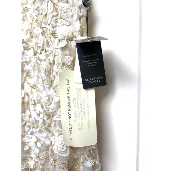 NWT Adrianna Papell 3D Lace Midi Fit & Flare Dress Size 8 Ivory Gold - Picture 10 of 14